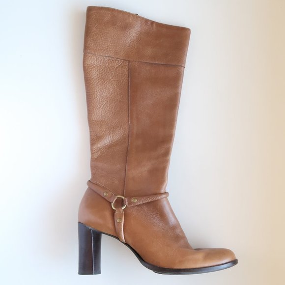 Uffizi Brown Leather Tall Heeled Boots With Metallic Harness Size 9.5 M - Picture 12 of 16
